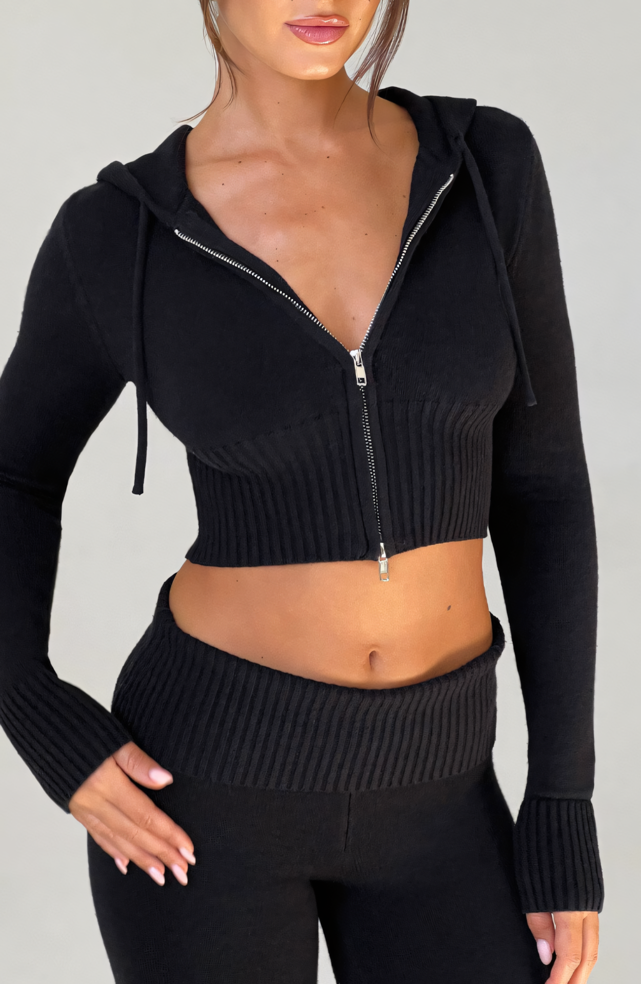 MARA KNIT HOODIE - BLACK
