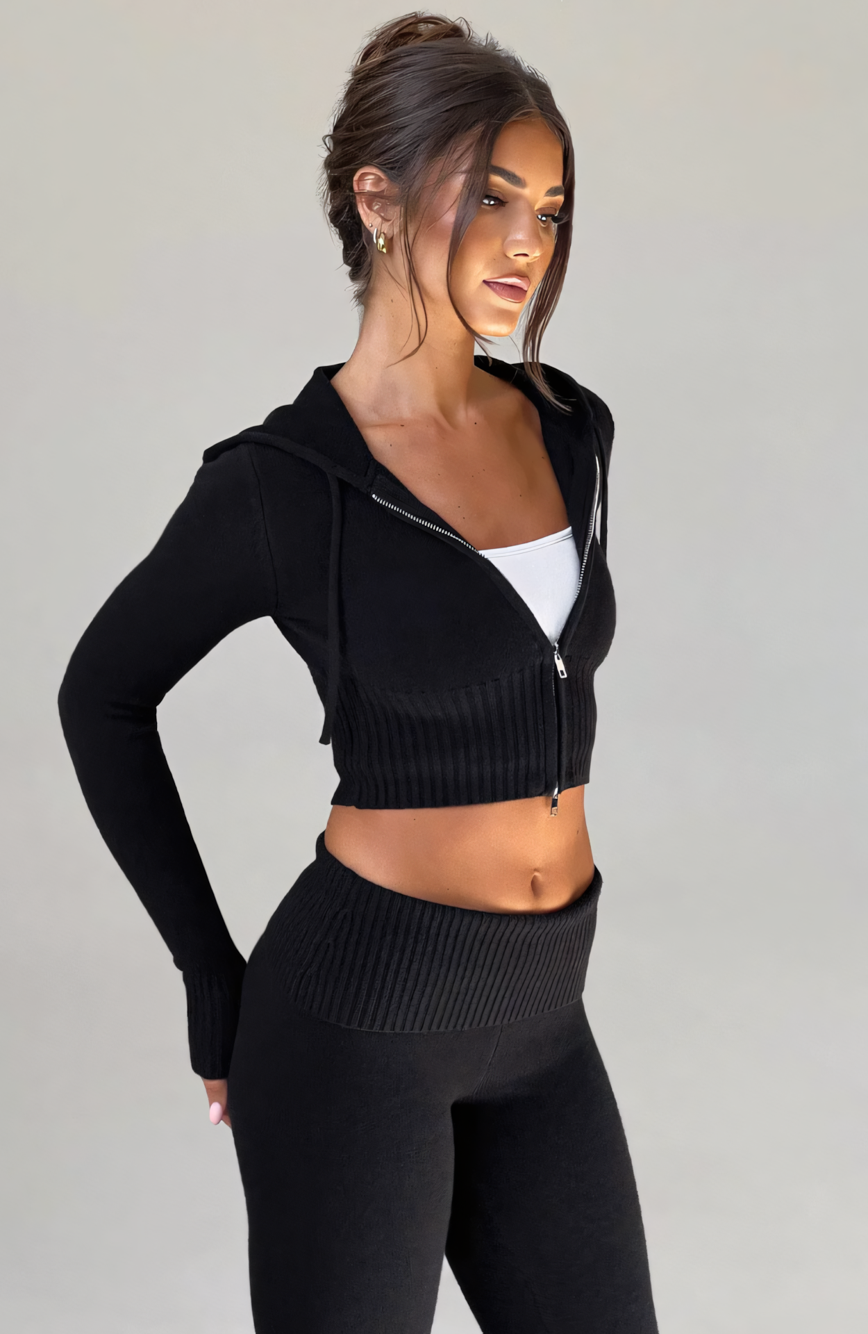 MARA KNIT HOODIE - BLACK