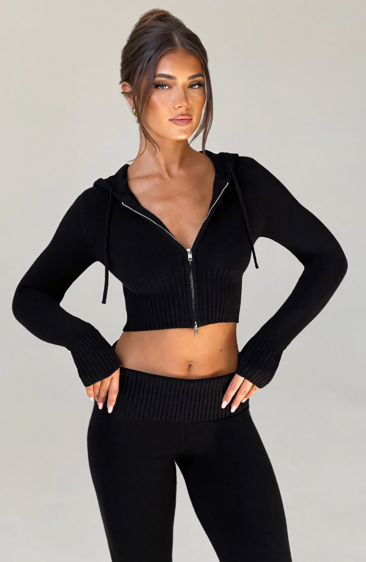 MARA KNIT HOODIE - BLACK