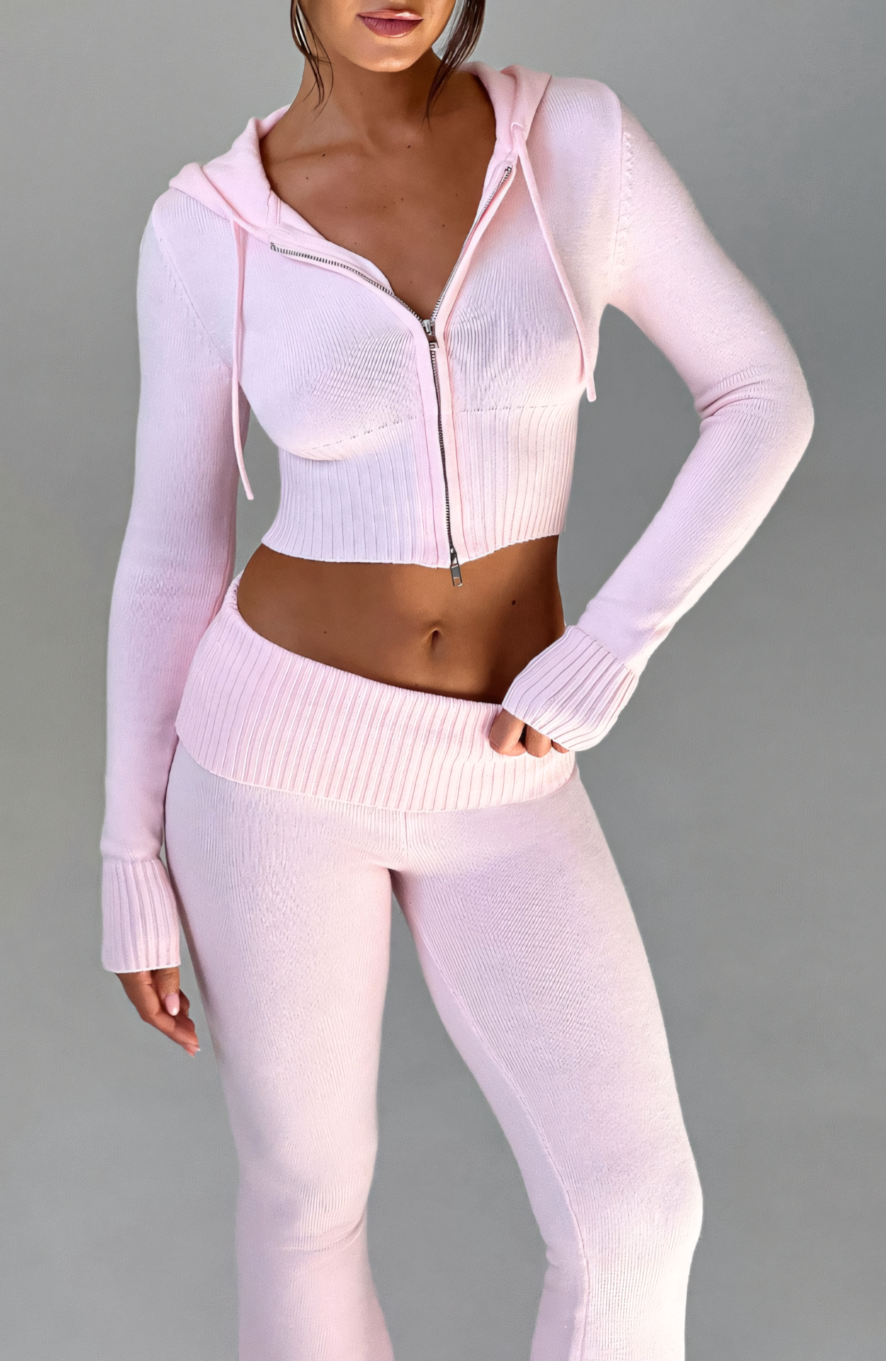 MARA KNIT HOODIE - PINK