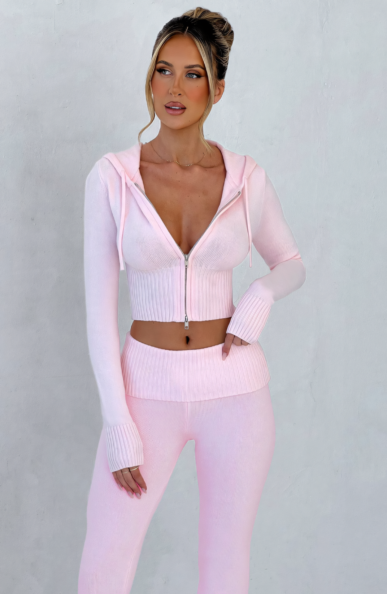 MARA KNIT HOODIE - PINK