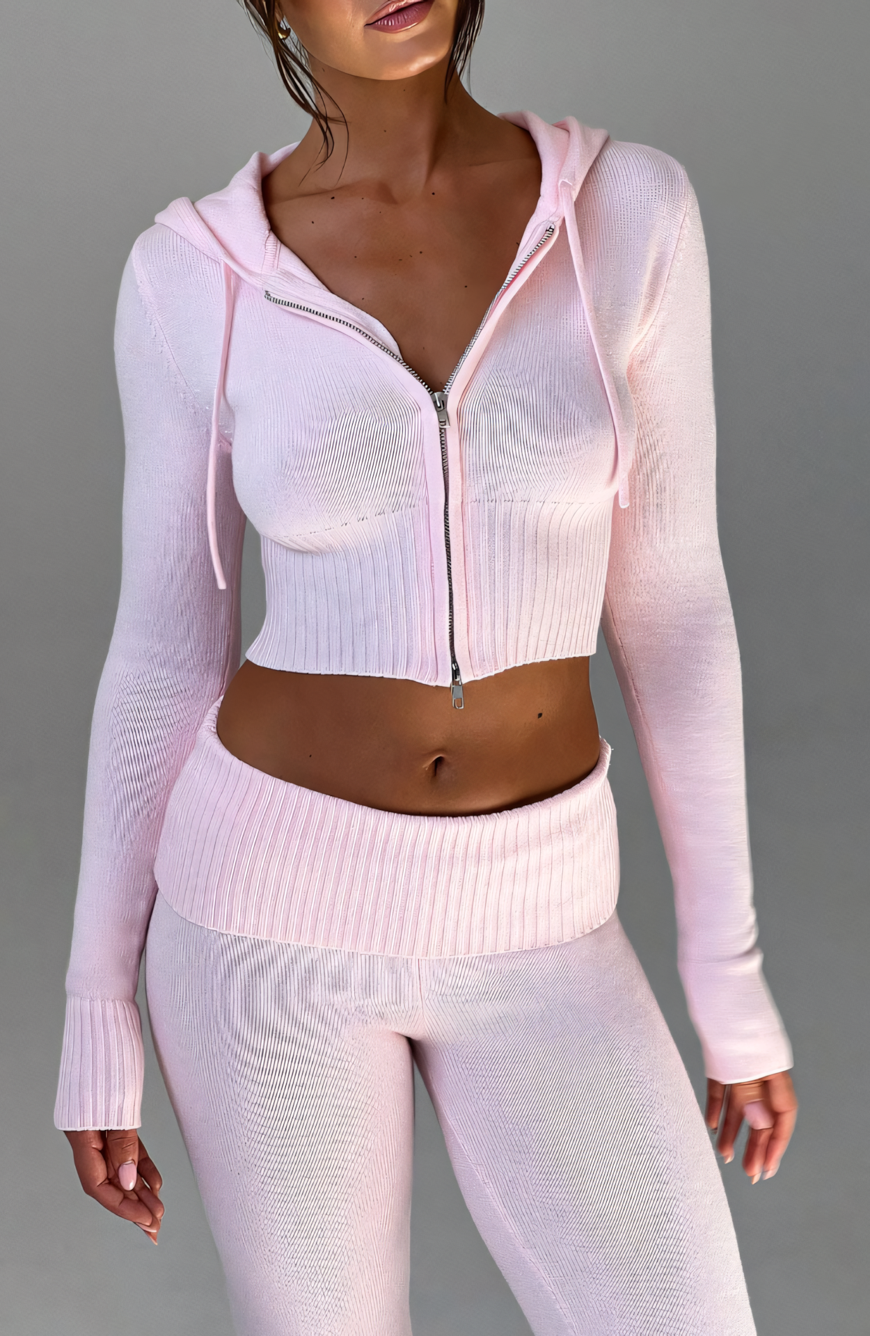 MARA KNIT HOODIE - PINK