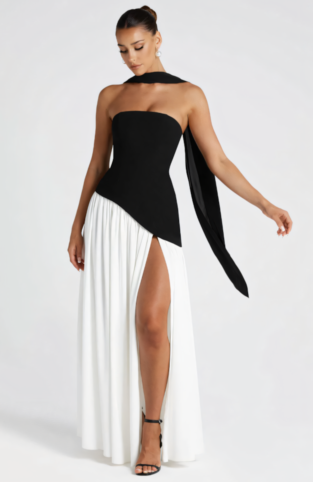 TATE MAXI DRESS - BLACK/WHITE