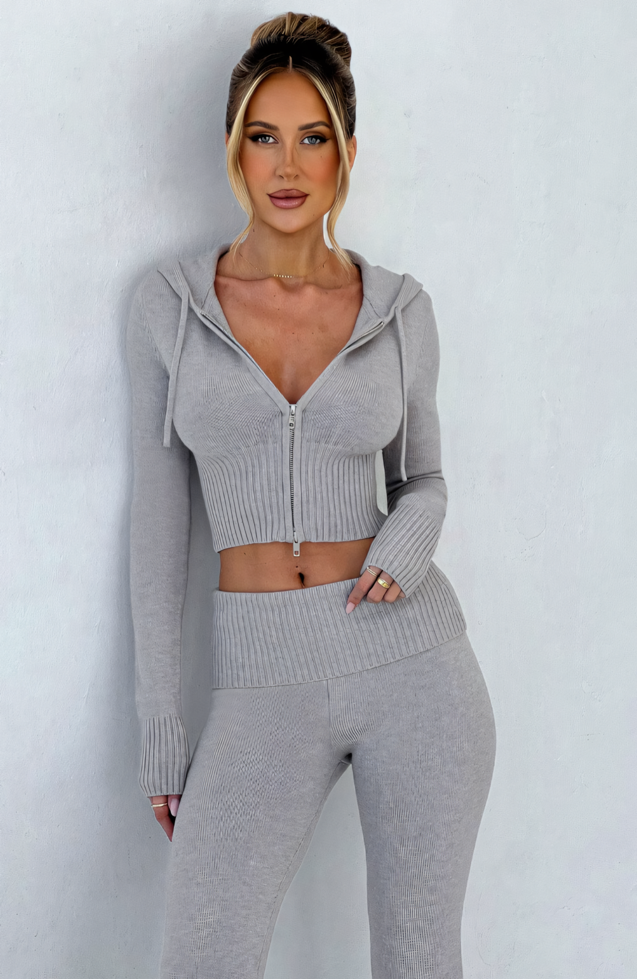 MARA KNIT HOODIE - GREY